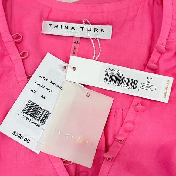Trina Turk Malina Belted 100% Cotton Voile Minidress V-Neck Pink Size XS $328 - Picture 11 of 14